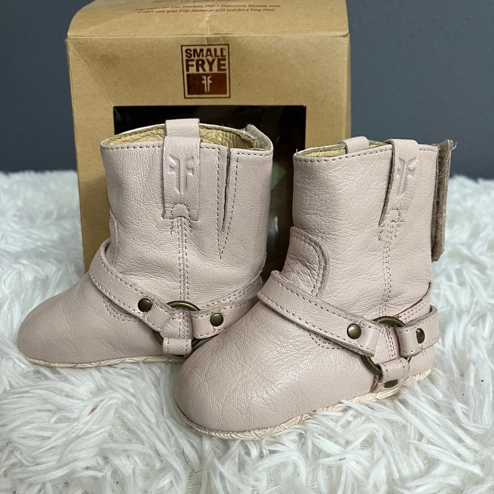 Small Frye Harness baby booties soft pink